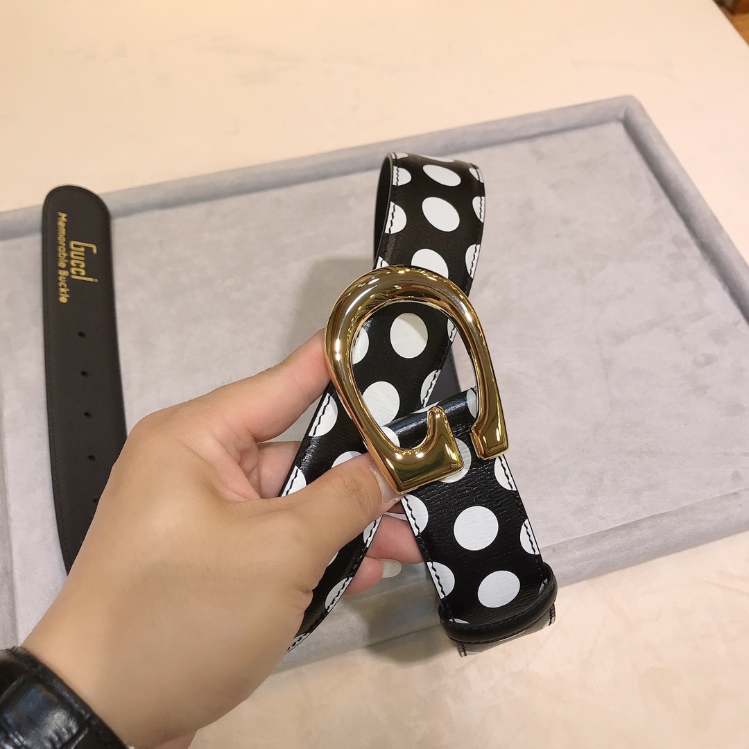新款古奇ＧＵＣＣＩ进口小牛皮黑白波点