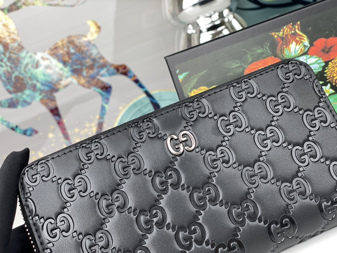 Gucci Guccissima Zip Around Wallet Black Long everyday