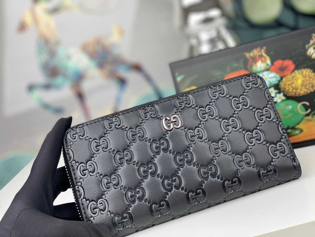 Gucci Guccissima Zip Around Wallet Black Long everyday