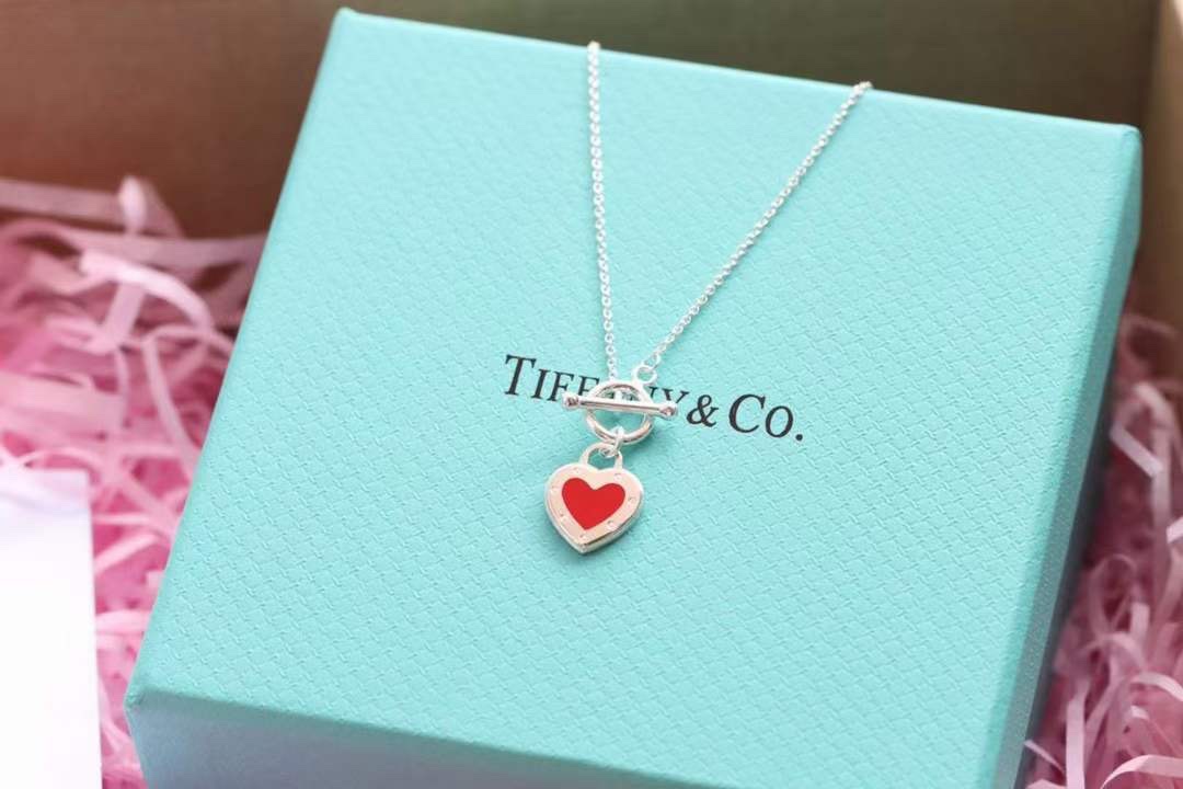 Tiffany & Co. Tiffany&Co.珐琅心形针扣锁骨项链 925纯银