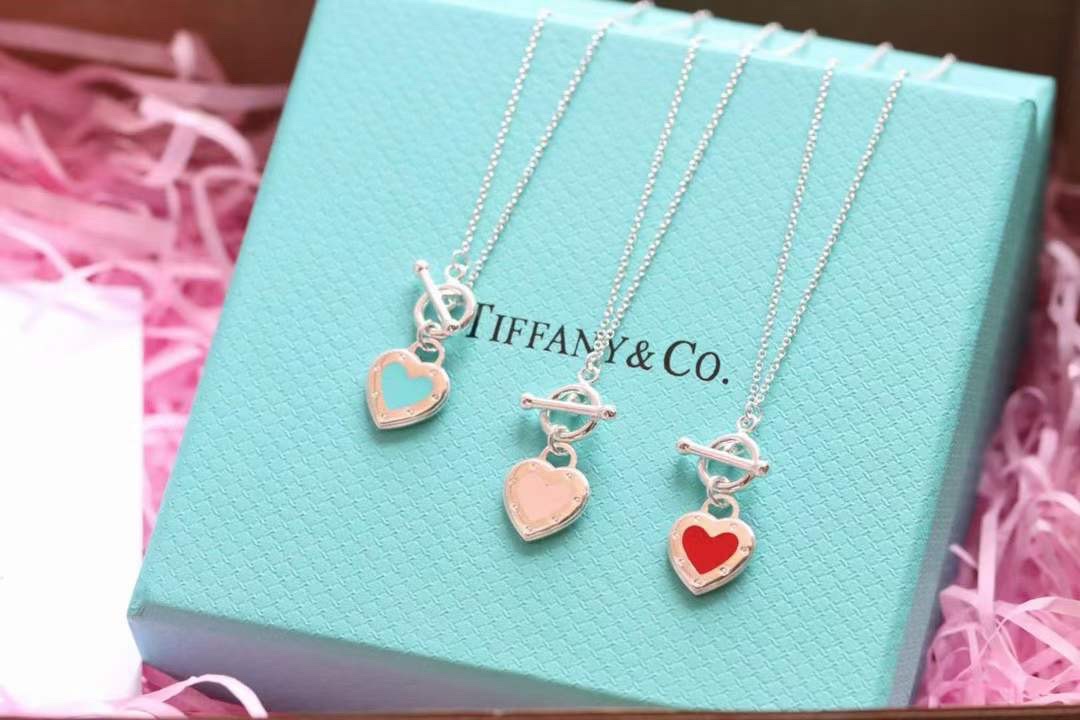 Tiffany & Co. Tiffany&Co.珐琅心形针扣锁骨项链 925纯银