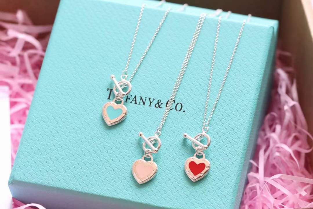 Tiffany & Co. Tiffany&Co.珐琅心形针扣锁骨项链 925纯银