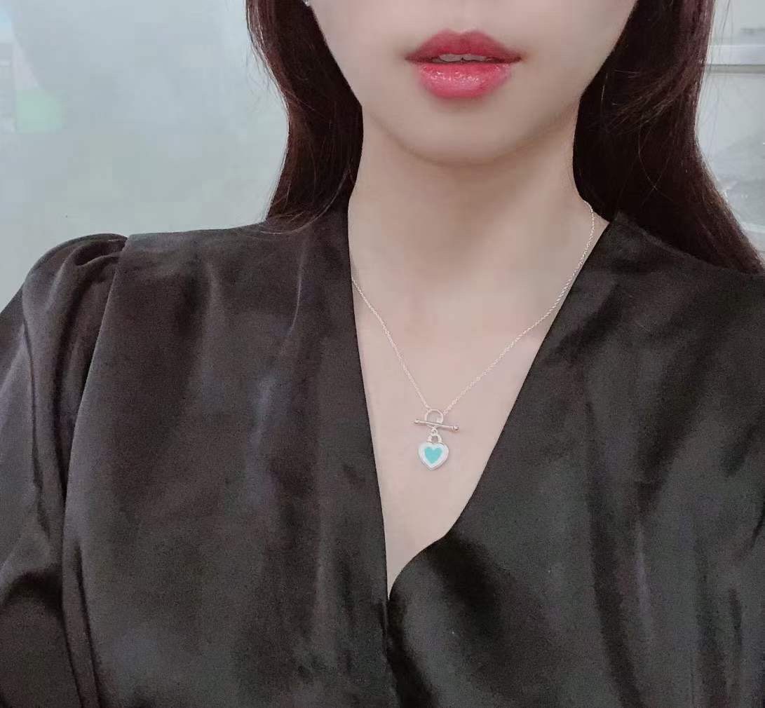 Tiffany & Co. Tiffany&Co.珐琅心形针扣锁骨项链 925纯银