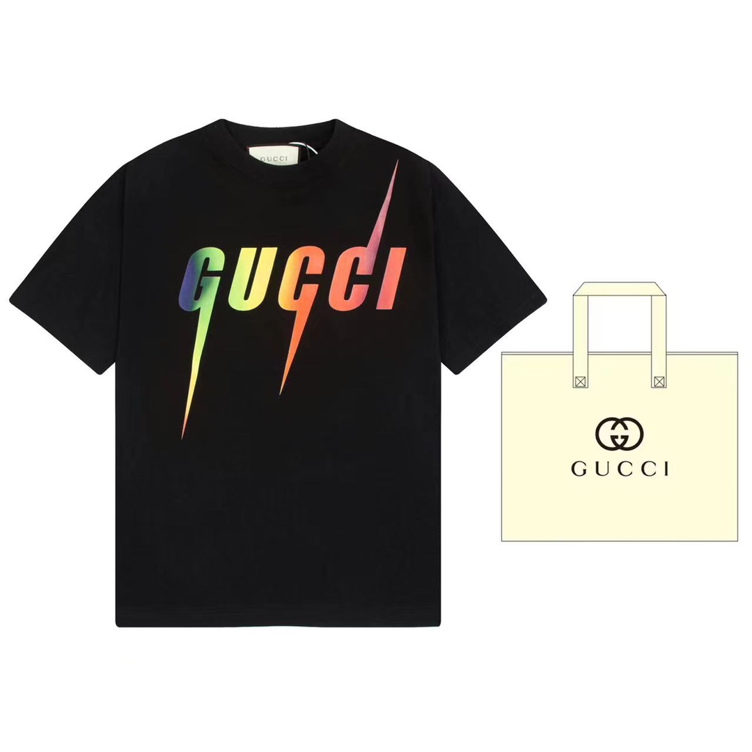 (+5 can include handbag) Gucci 2023 new rainbow blade print short sleeve, gradient color eye-catching and unique, echoi…