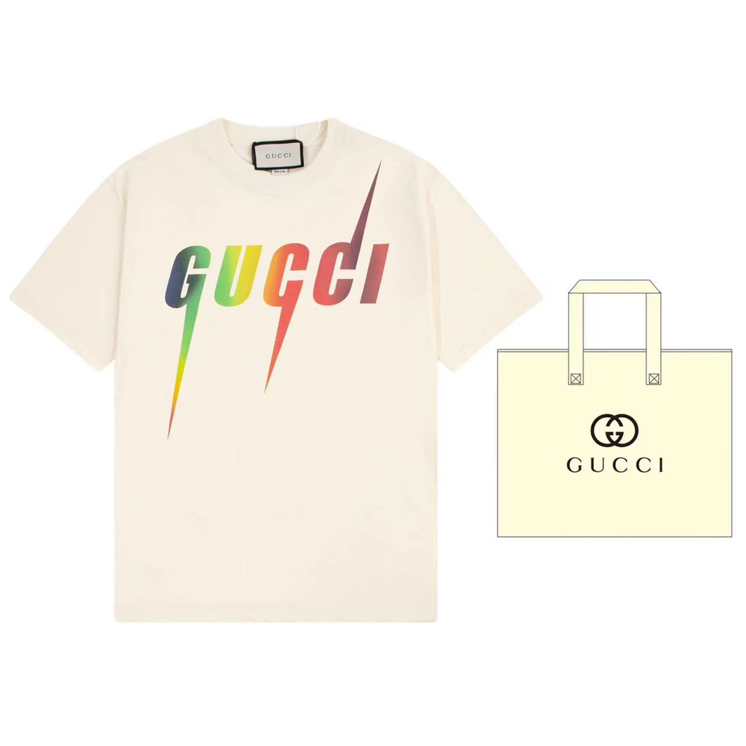 (+5 can include handbag) Gucci 2023 new rainbow blade print short sleeve, gradient color eye-catching and unique, echoi…