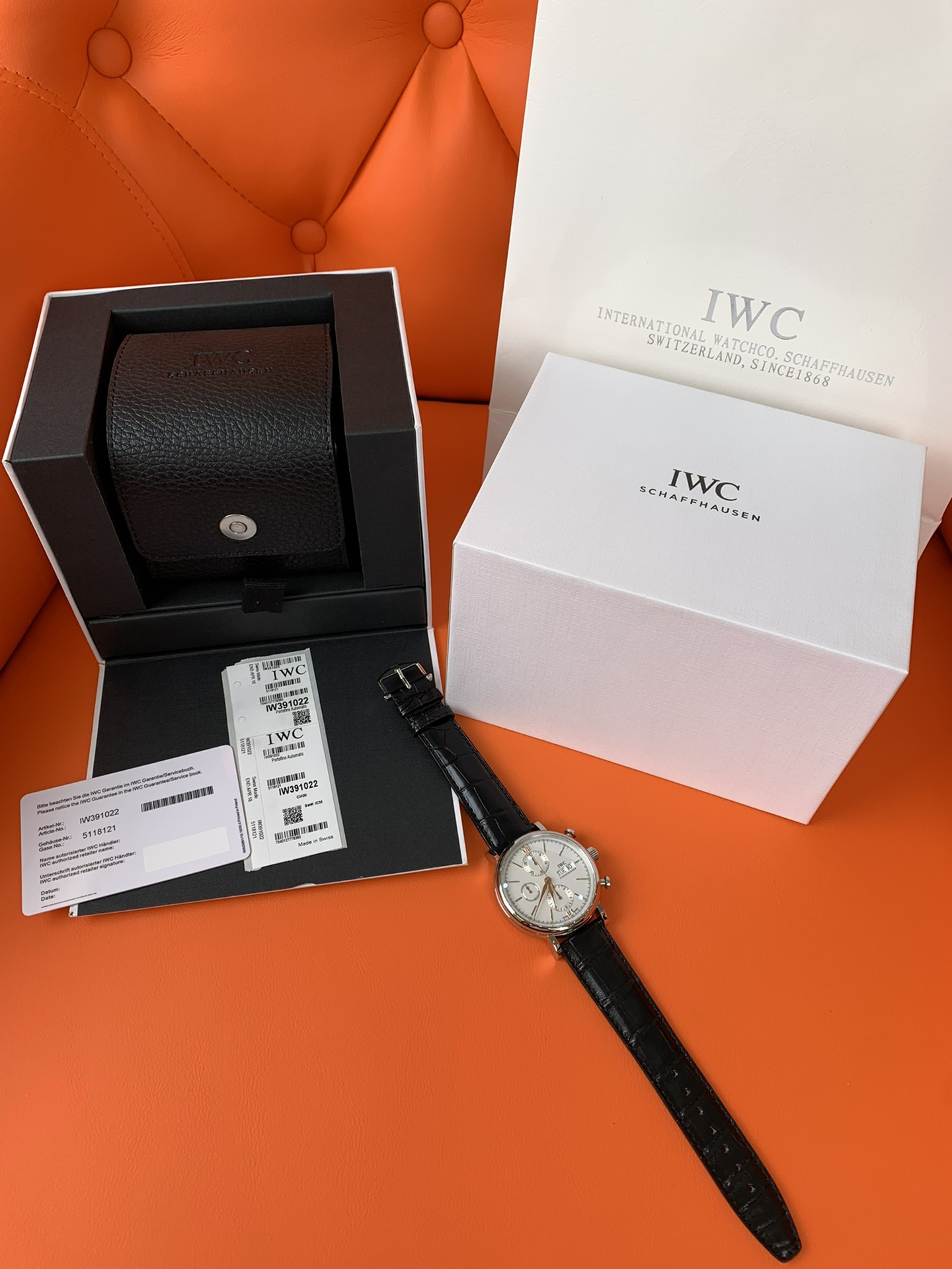 IWC שעונים שחור כחול עור קרוקודיל Automatic Mechanical Movement חגורת אליגטור