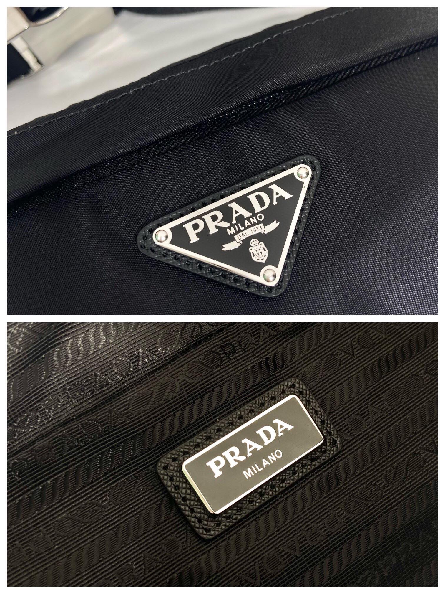 PRADA 2VL034 サフィアーノレザー ナイロン ウエストポーチ 三角エナメルロゴ シンプル 高級