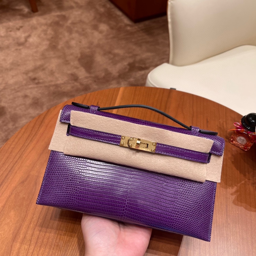 Hermes Kelly Clutches & Pouch Bags Crossbody & Shoulder Bags Purple Gold Hardware Pochette