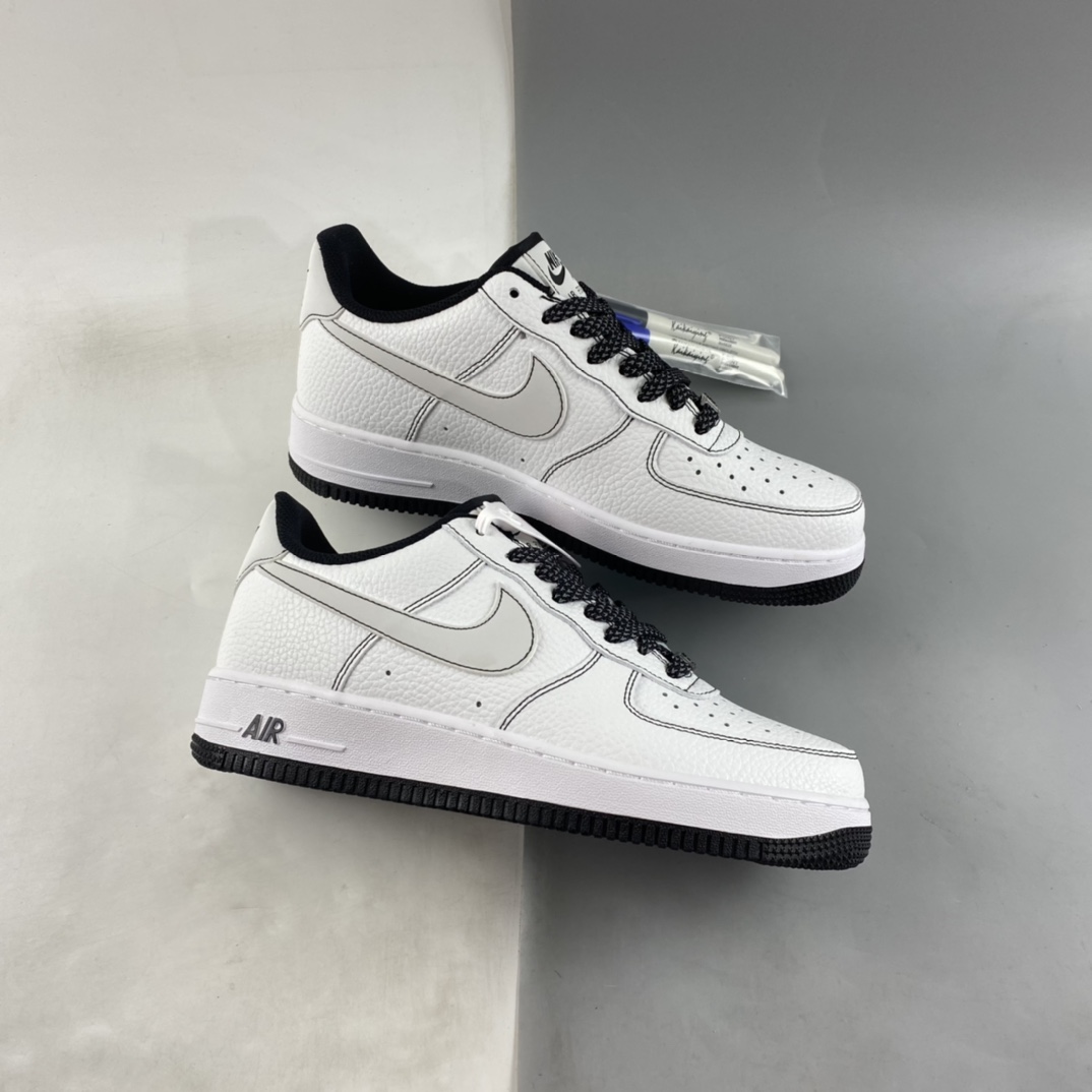 P240 Nike Air Force 1'07 Low 空军一号经典低帮板鞋“皮革白黑缝线3M天使反光”CN2896-104