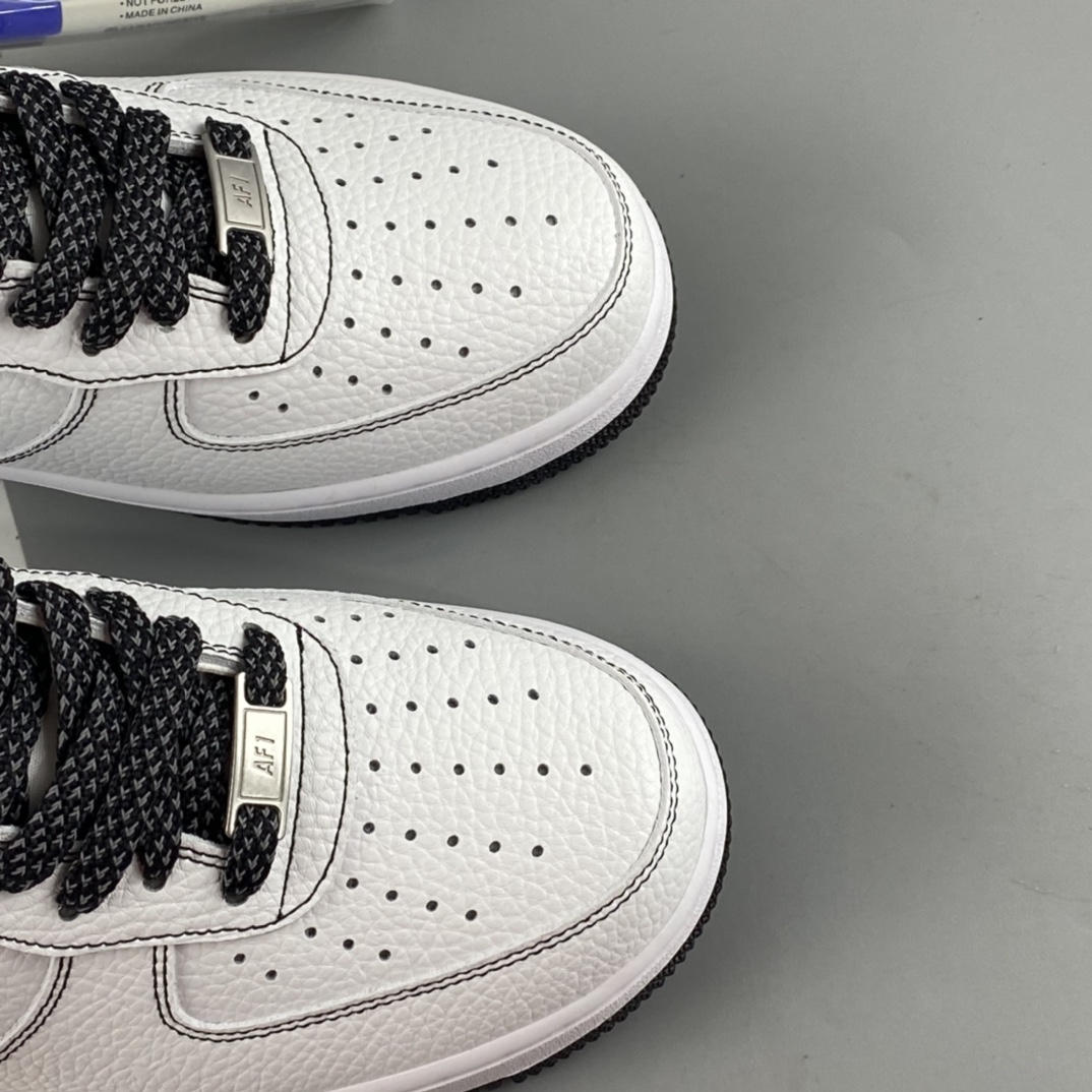 P240 Nike Air Force 1'07 Low 空军一号经典低帮板鞋“皮革白黑缝线3M天使反光”CN2896-104