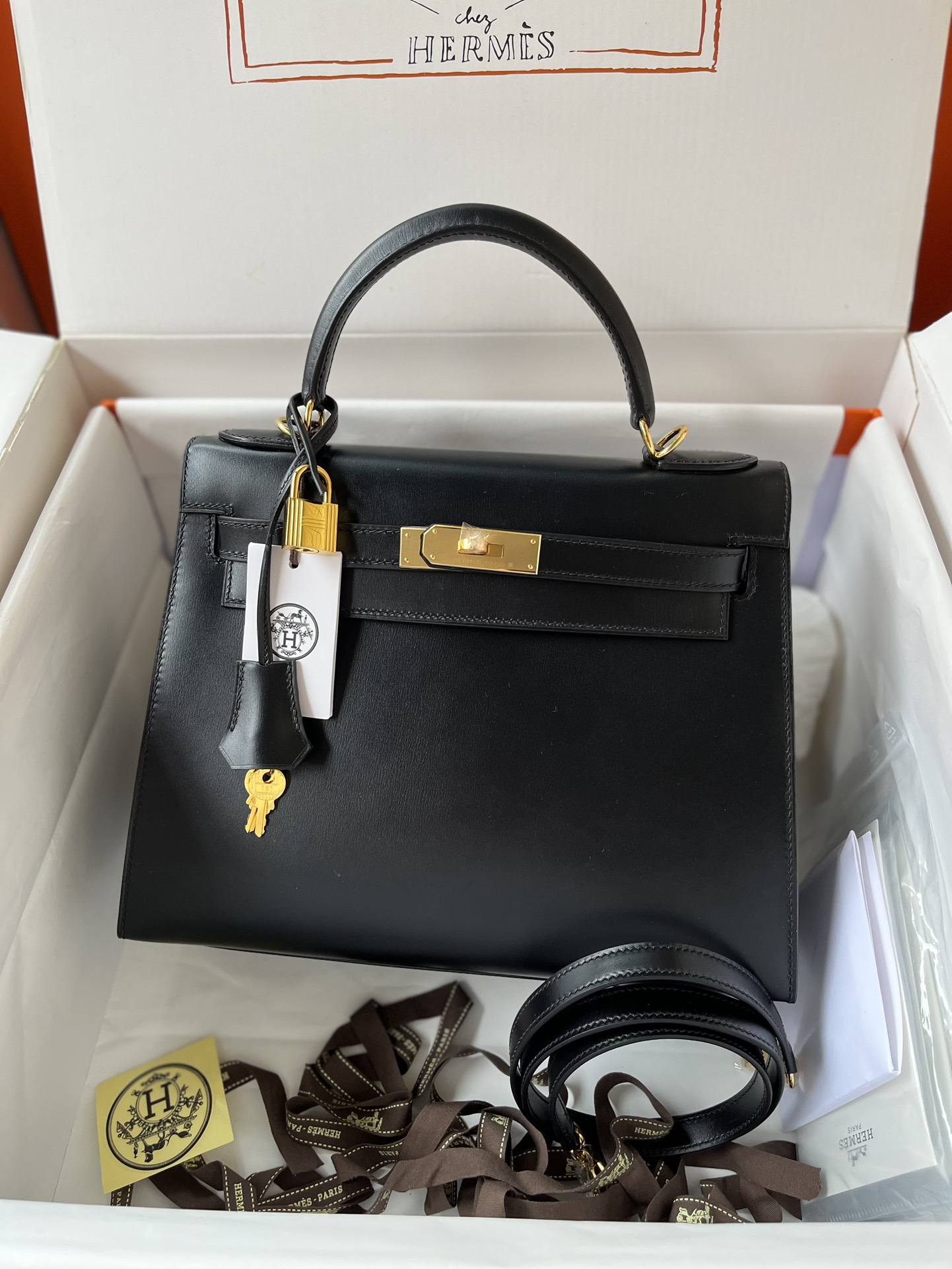 Hermes Kelly Handbags Crossbody & Shoulder Bags Black Gold Hardware