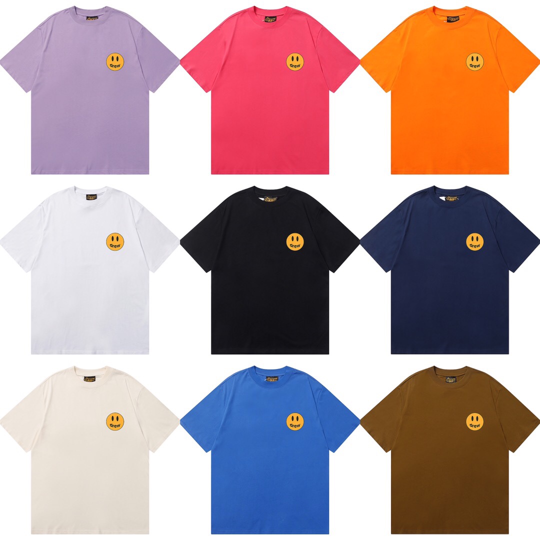 D042 9 colores 2023SS Camiseta de algodón puro de corte holgado y estilo urbano con estampado de cara sonriente drew, m…