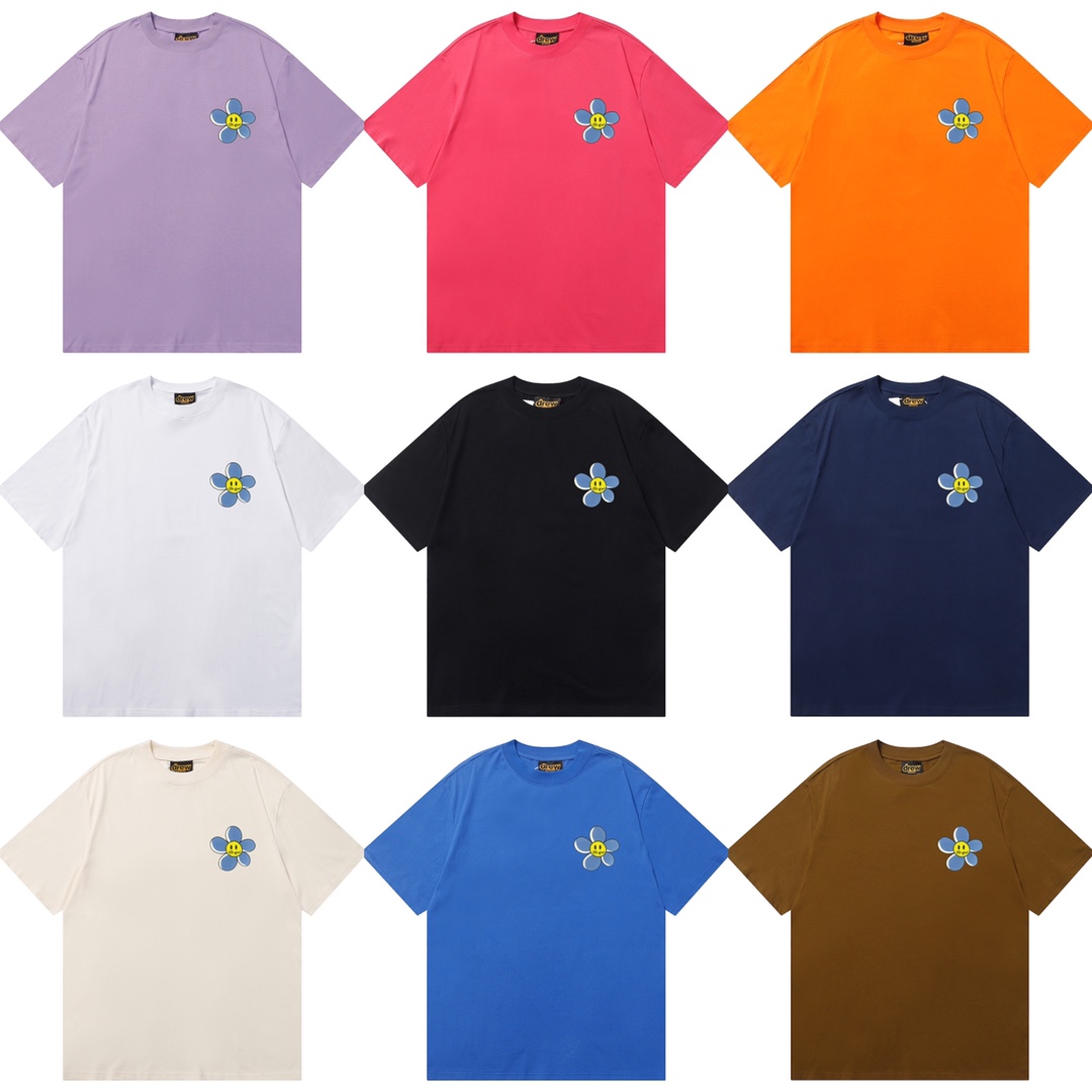 D043 9 colores 2023SS Camiseta de algodón puro de corte holgado y estilo urbano con estampado de cara sonriente drew y …