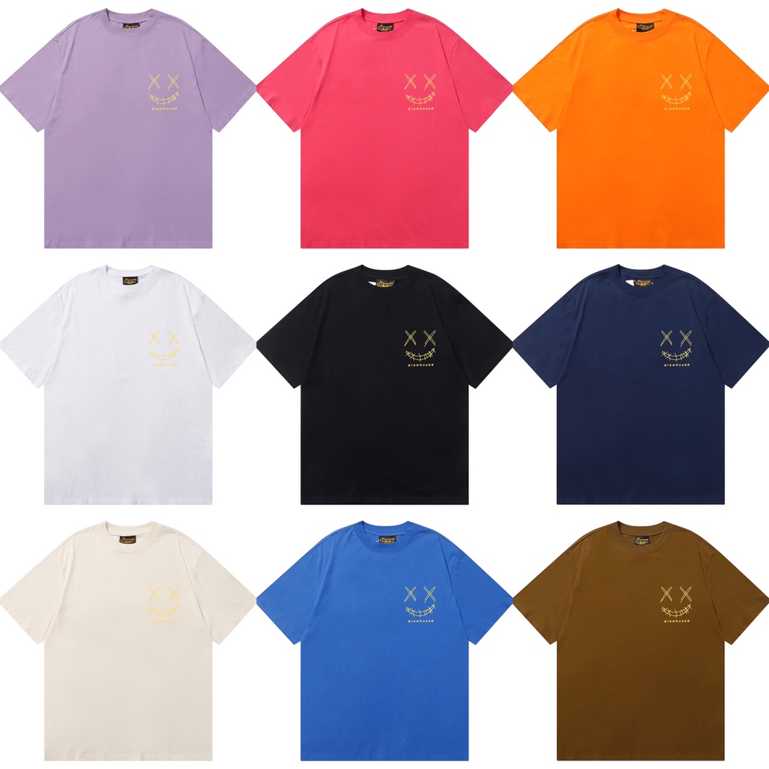 D044 9 colores 2023SS Camiseta de algodón puro de corte holgado y estilo urbano con estampado de cara sonriente drew, m…