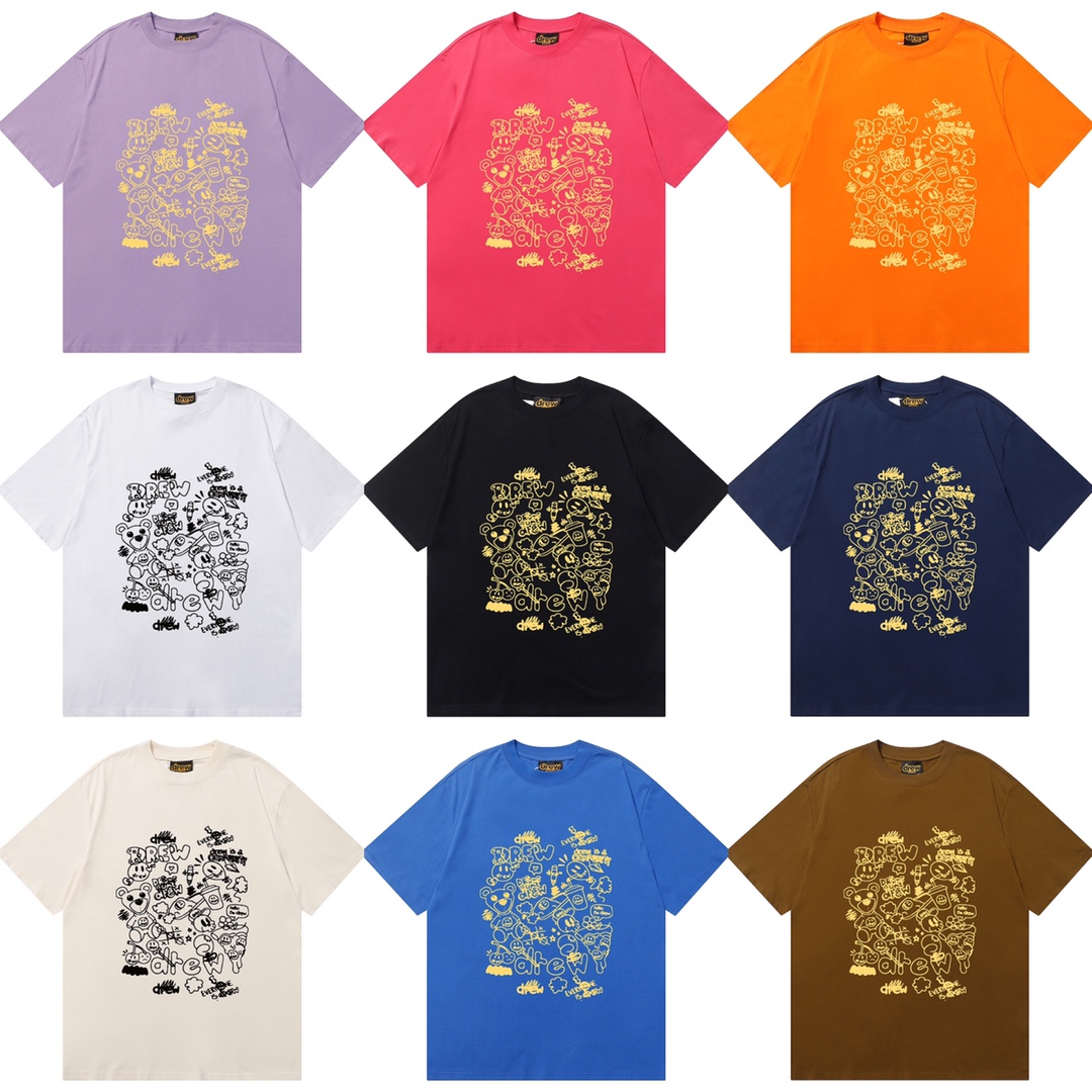 D045 9 colores 2023SS Camiseta de algodón puro de corte holgado y estilo urbano con estampado de cara sonrien…