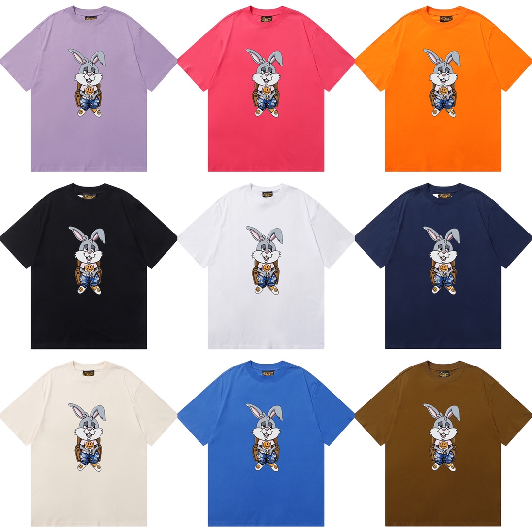 D046 9 colores 2023SS Camiseta de manga corta de algodón de alta calidad, estilo de alta gama y holgado, con caritas so…