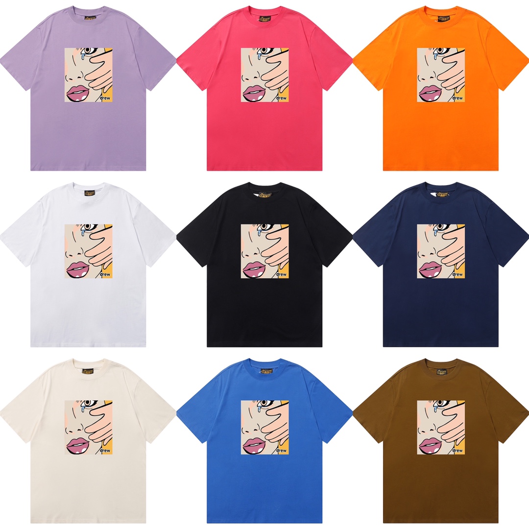 D048 9 colores 2023SS Camiseta de algodón puro de corte holgado y estilo urbano con estampado de cara sonriente drew y …
