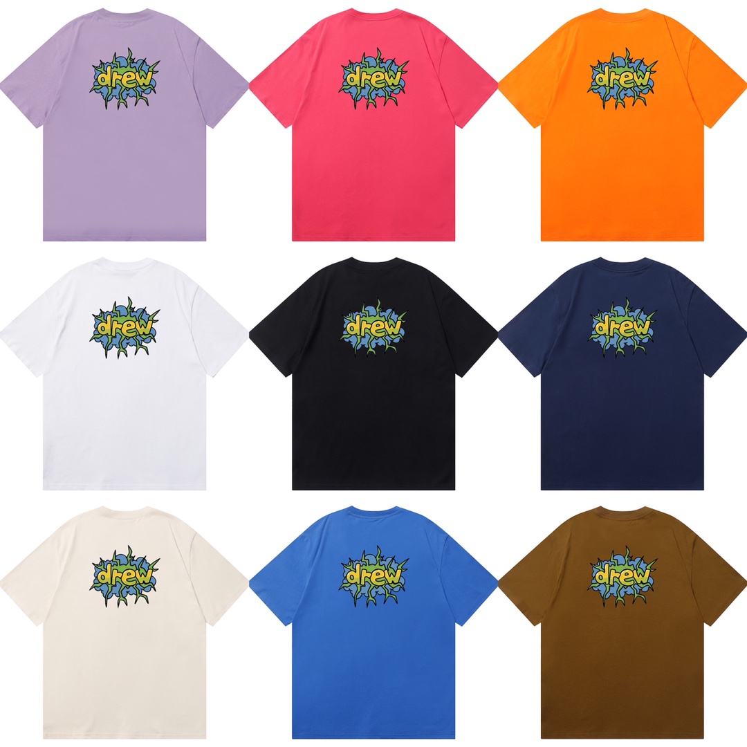 D050 9 colores 2023SS Camiseta de algodón puro de corte holgado y estilo urbano con estampado de cara sonriente drew, m…