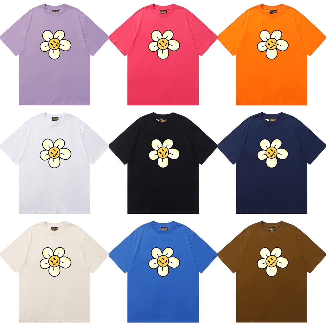 D052 9 colores 2023SS Camiseta de algodón puro de corte holgado y estilo urbano con estampado de cara sonrien…