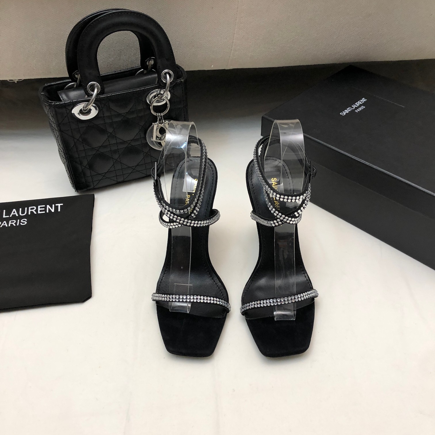 Yves Saint Laurent Shoes High Heel Pumps Sandals Black White Genuine Leather Goat Skin Sheepskin Spring Collection