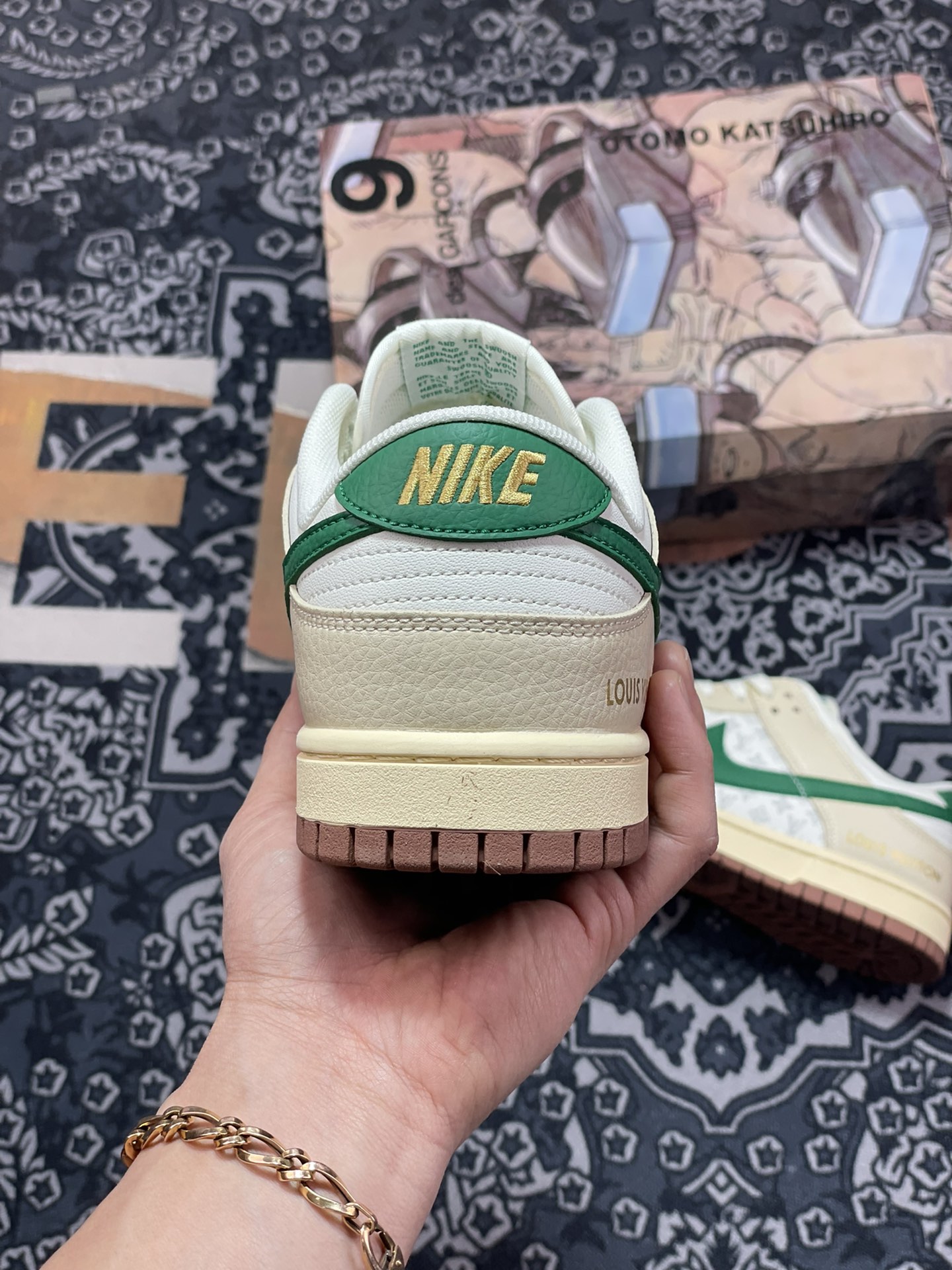 220 Louis Vuitton x Nike SB Dunk Low”Beige/Green/Gold LV”扣篮板鞋“米黄绿金LV印花”XD6188-003