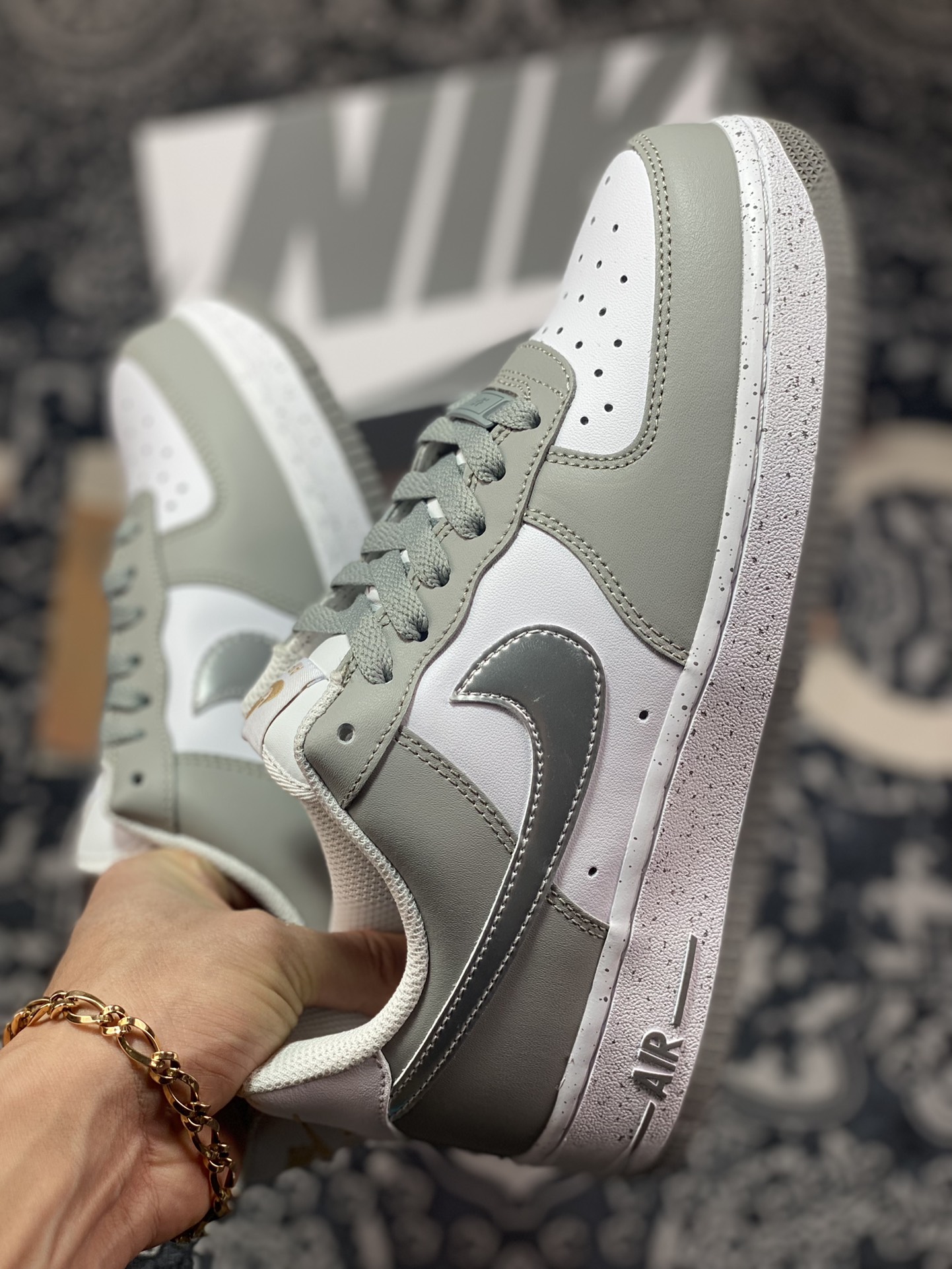 240  Nike Air Force 1'07 Low”Soot White Silver”空军一号板鞋“拼色烟灰白银泼墨”MK5639-889