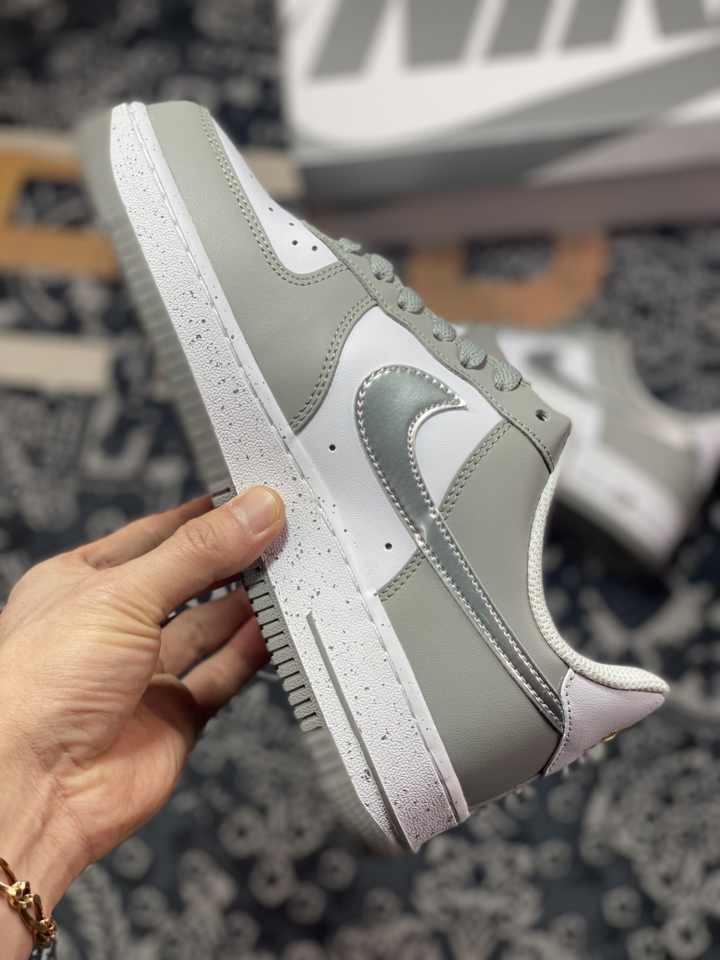240  Nike Air Force 1'07 Low”Soot White Silver”空军一号板鞋“拼色烟灰白银泼墨”MK5639-889
