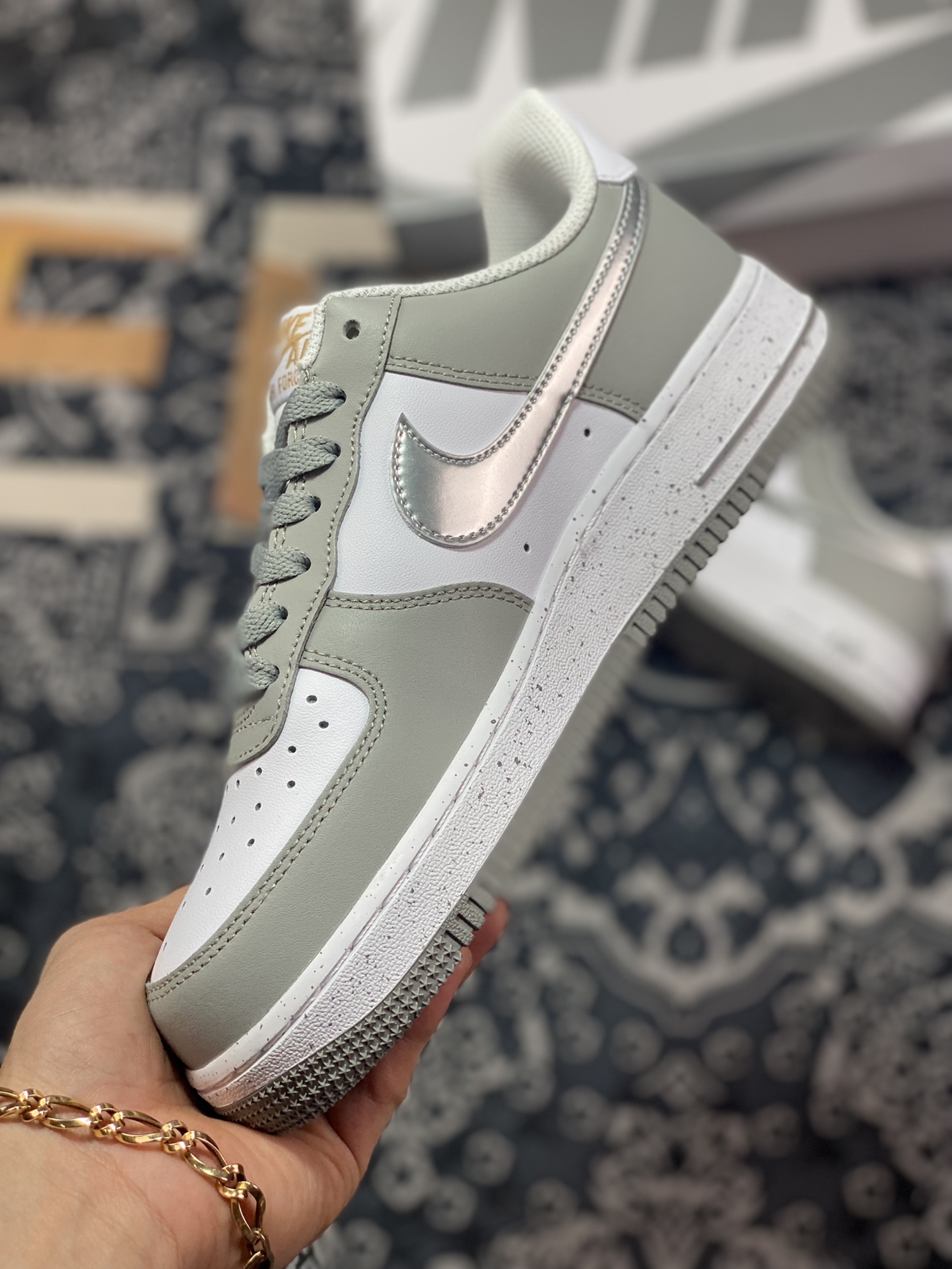 240  Nike Air Force 1'07 Low”Soot White Silver”空军一号板鞋“拼色烟灰白银泼墨”MK5639-889