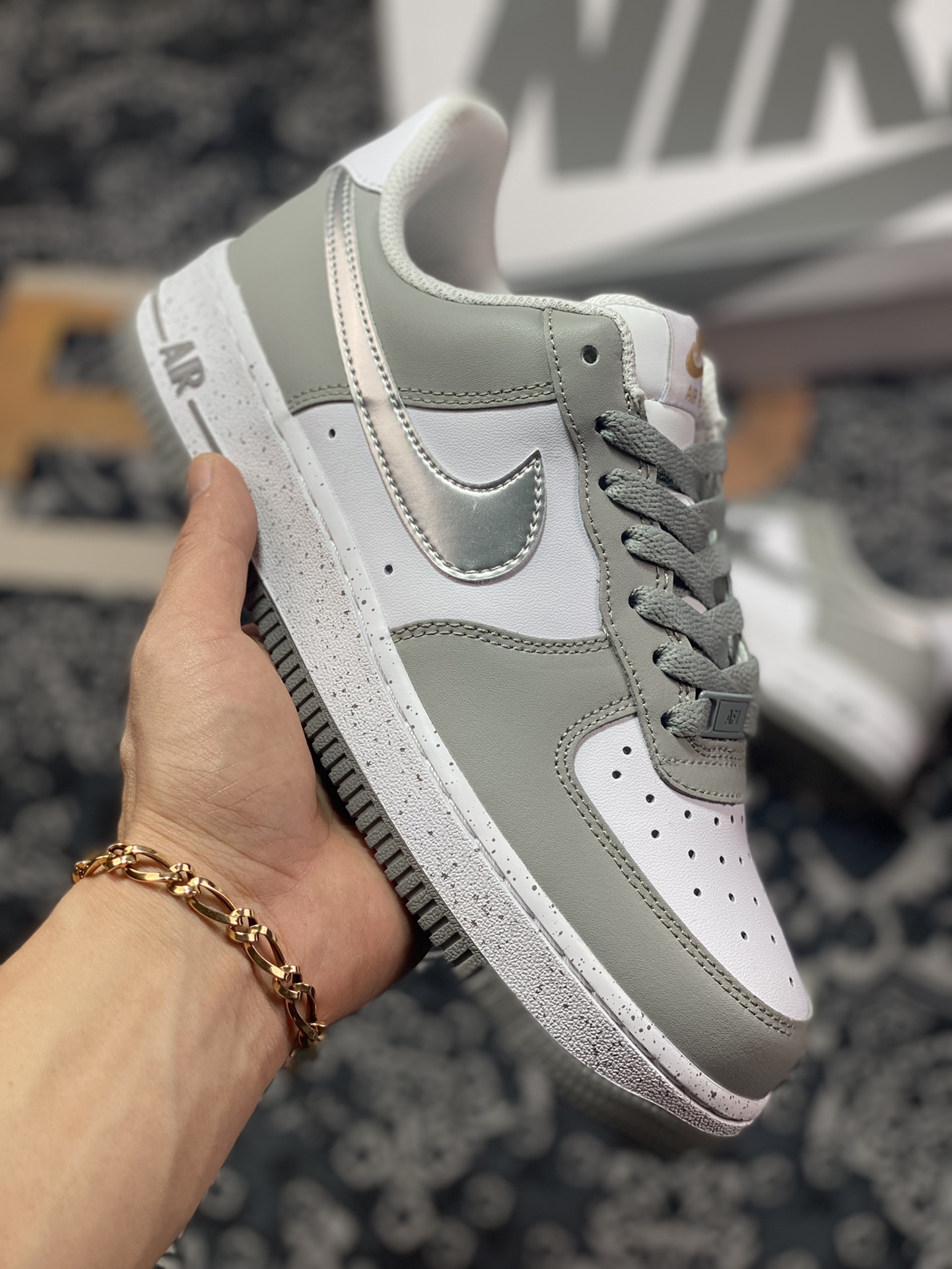 240  Nike Air Force 1’07 Low”Soot White Silver”空军一号板鞋“拼色烟灰白银泼墨”MK5639-889