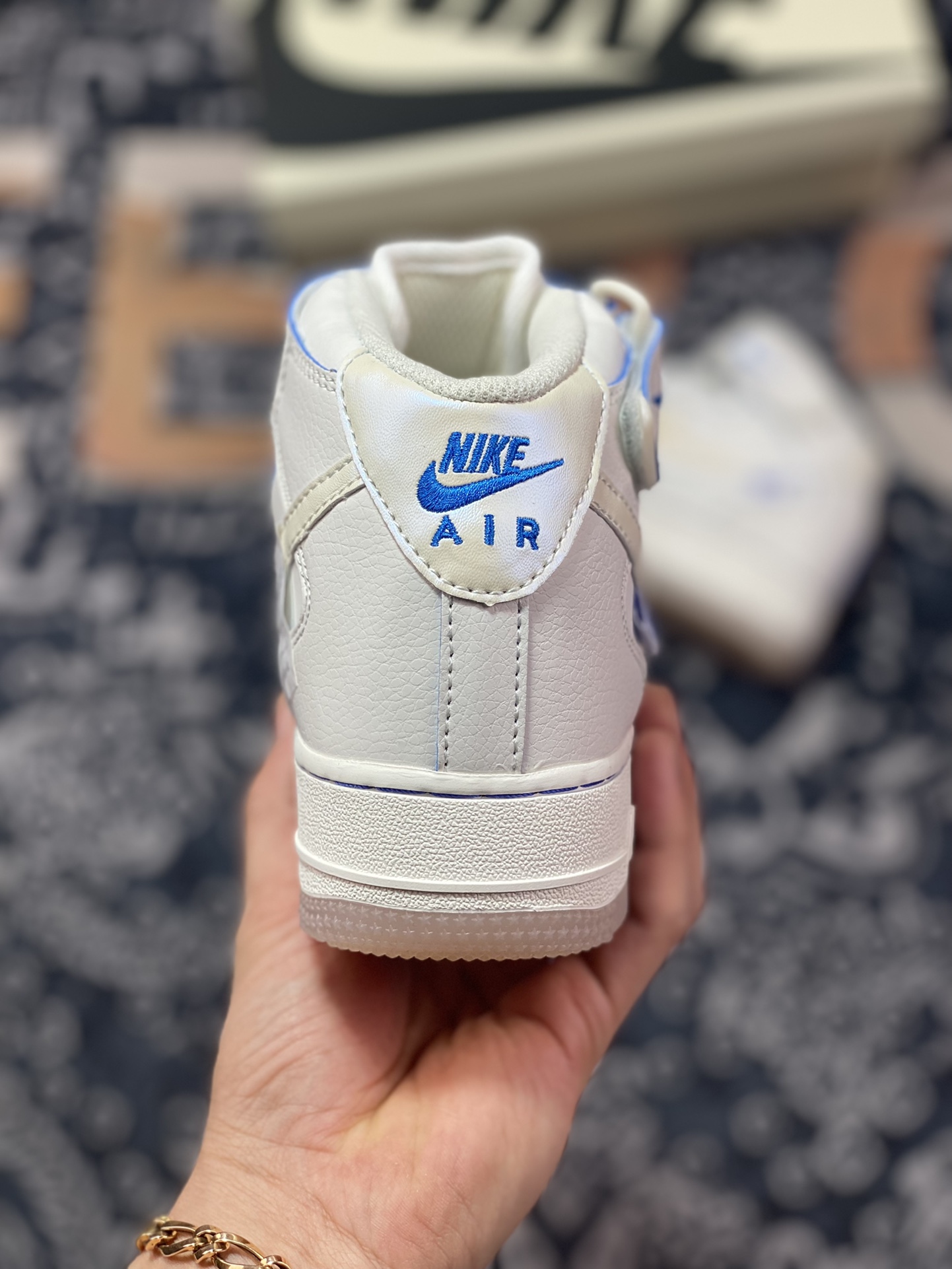 Nike Air Force 1 '07 Mid ”Sail White/Blue Mini Swoosh” Air Force 1 sneakers ”Leather Beige Royal Blue Mini Swoosh” FB1869-055