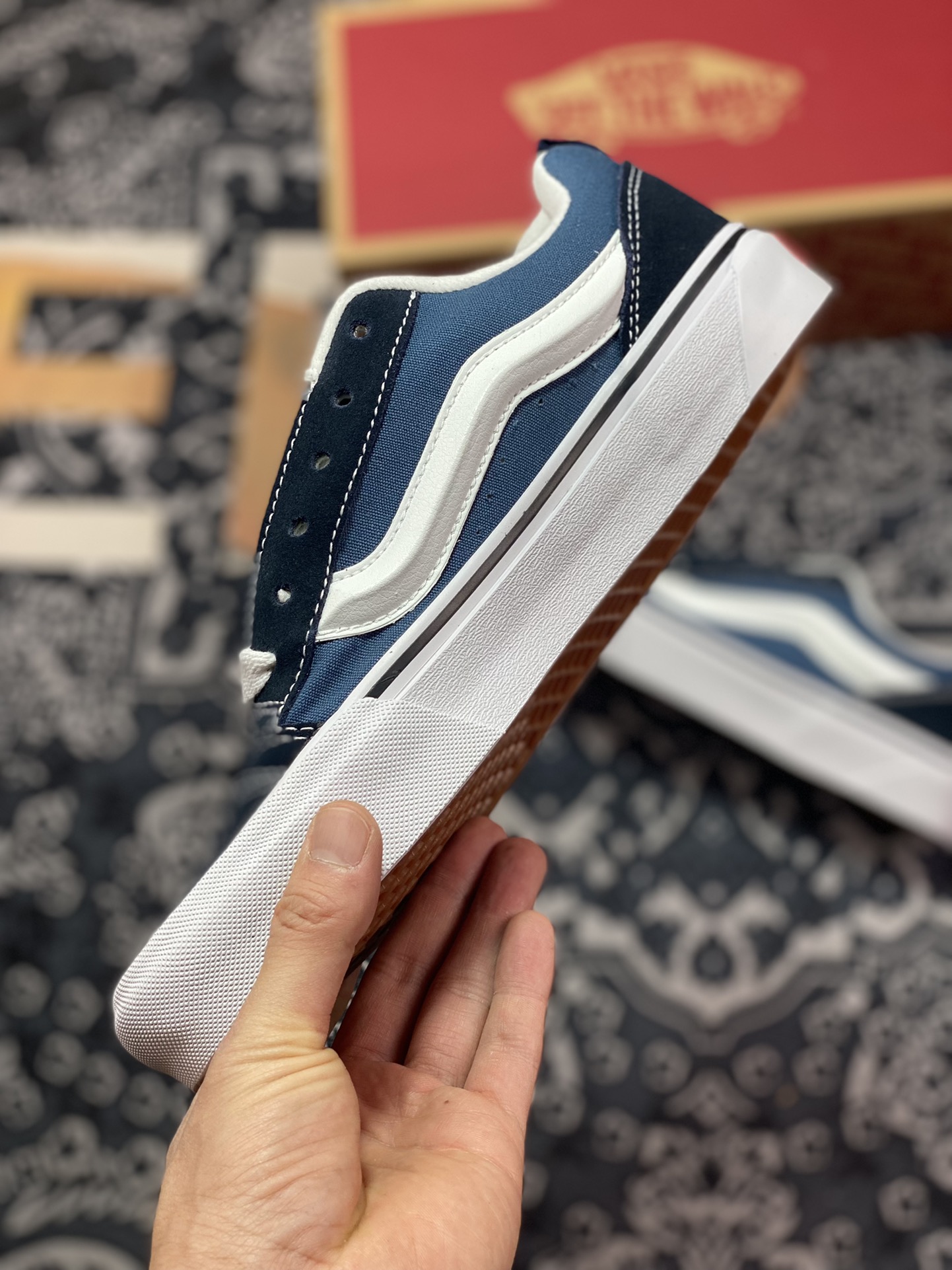 Vans Classics Knu Skool 2023 Spring Fat Big Logo Black and White/Navy Blue Black and White VN0009QC6BT Navy Blue VN0009QCNWD