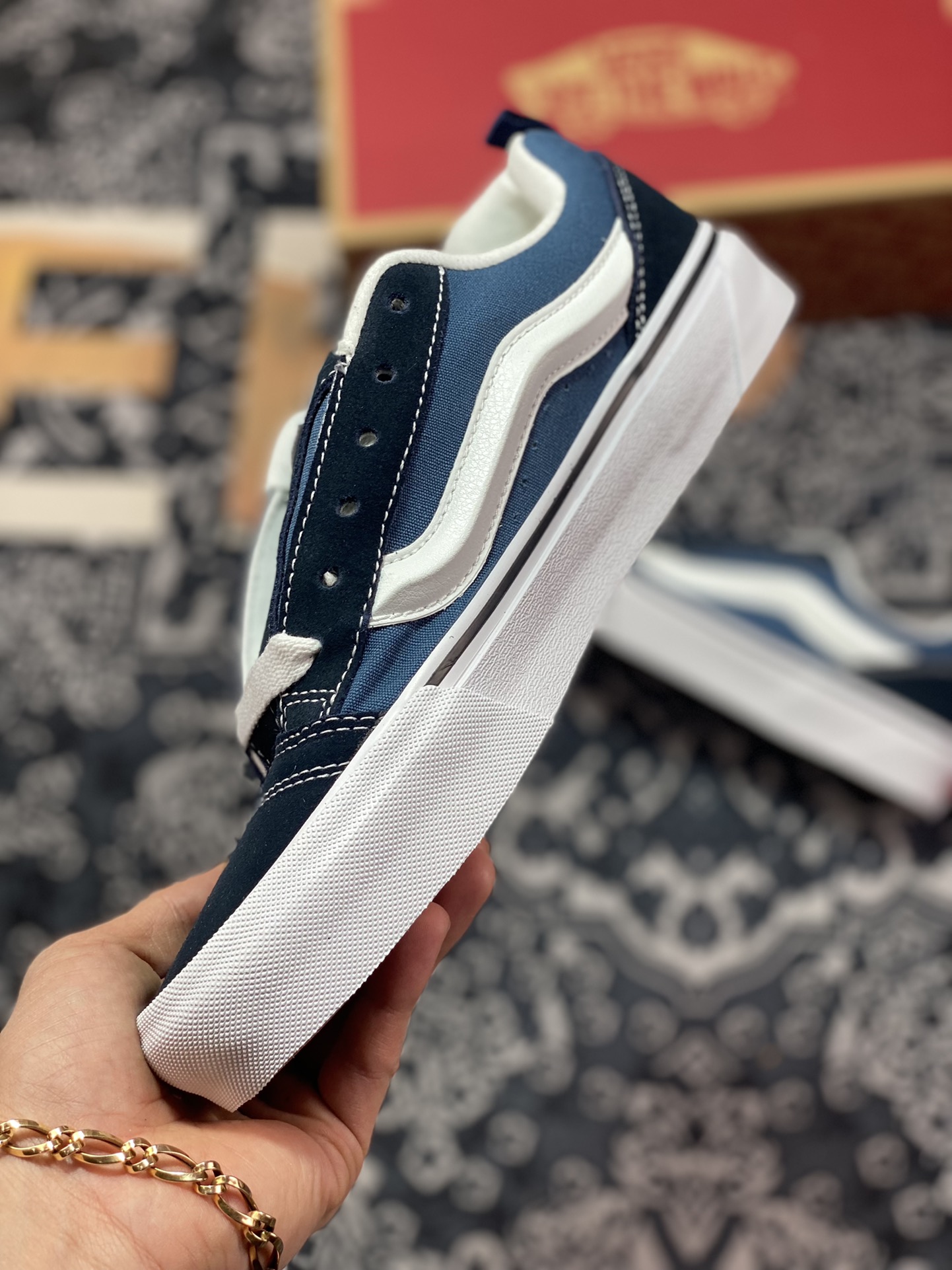 Vans Classics Knu Skool 2023 Spring Fat Big Logo Black and White/Navy Blue Black and White VN0009QC6BT Navy Blue VN0009QCNWD