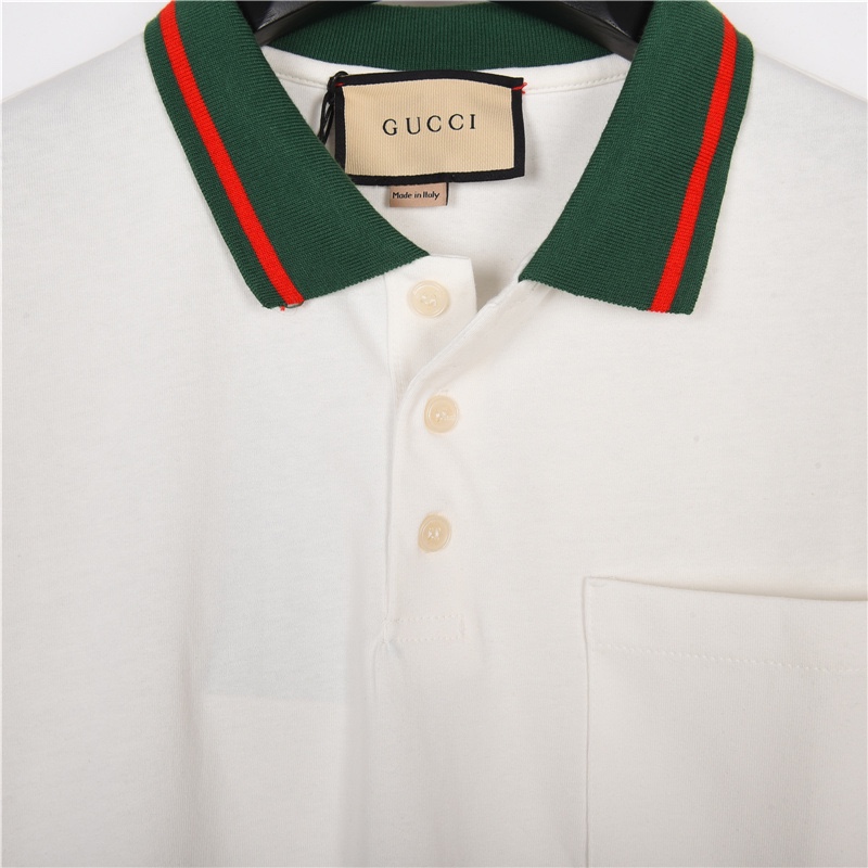 Gucci/古驰 23ss 袖子红绿条螺纹织带拼色polo衫