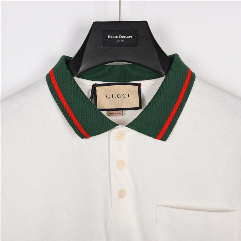 Gucci/古驰 23ss 袖子红绿条螺纹织带拼色polo衫