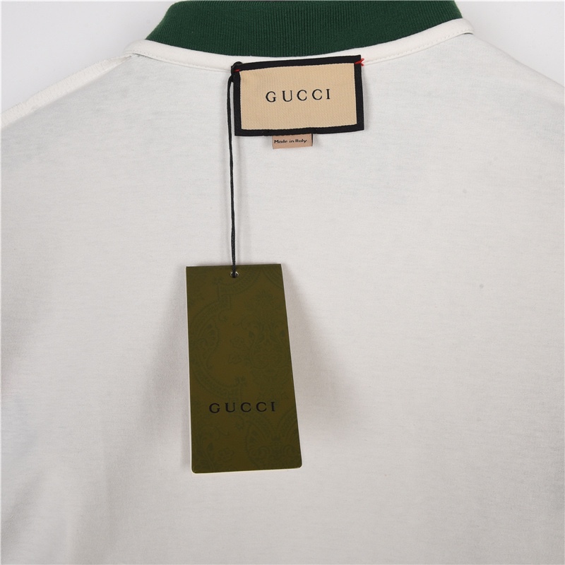 Gucci/古驰 23ss 袖子红绿条螺纹织带拼色polo衫