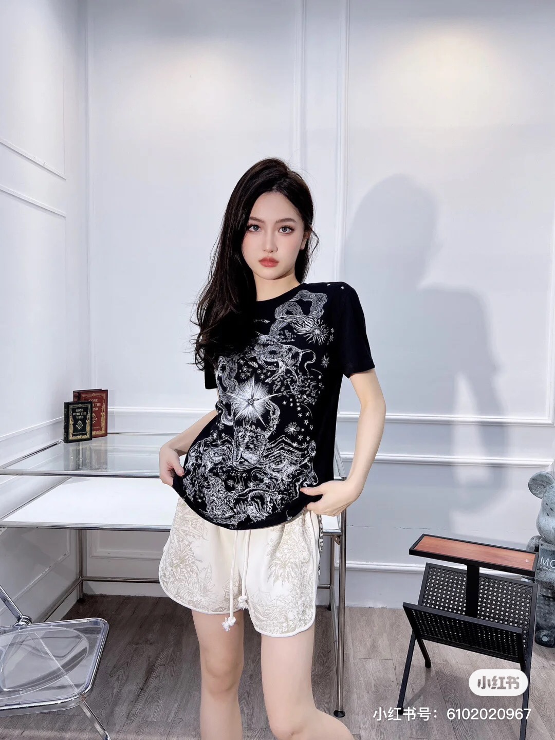 Dior Store
 Clothing T-Shirt Black White Printing Cotton Spring/Summer Collection