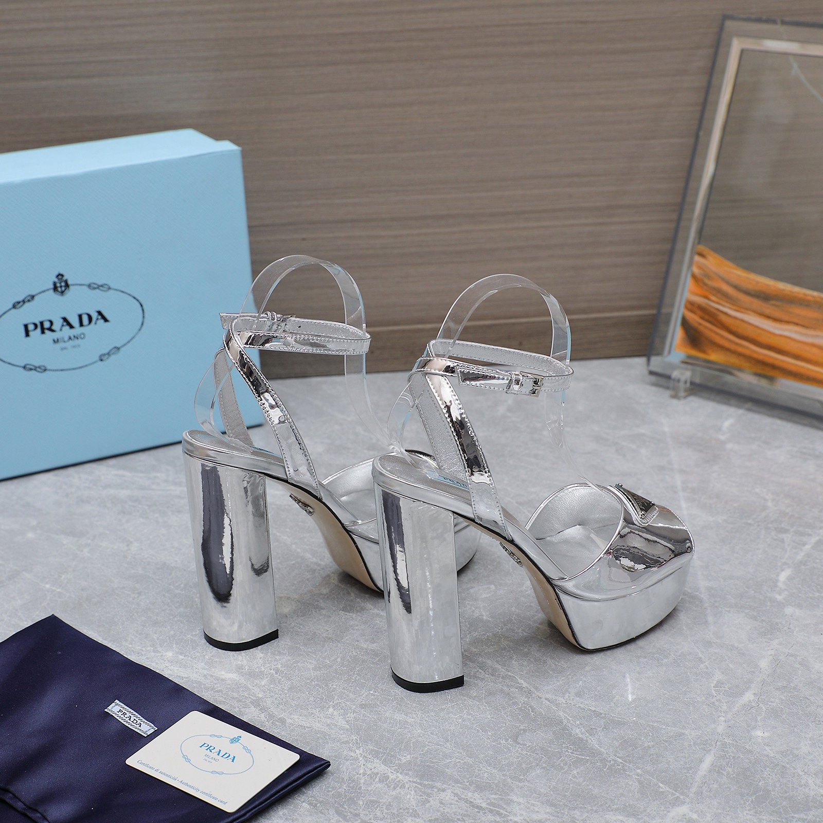 Prada Platform Heeled Sandals in Silver Leather with Ankle Strap 6 i1679059761 2706 4