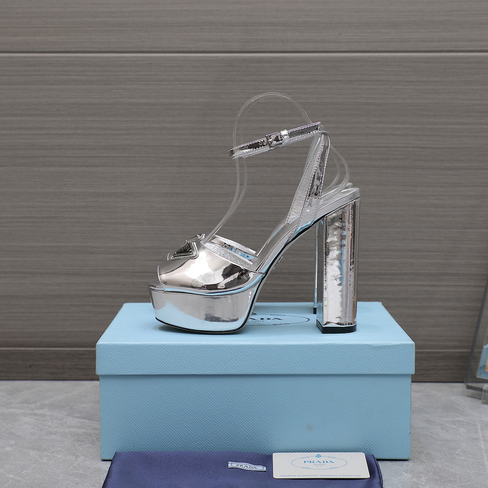 Prada Platform Heeled Sandals in Silver Leather with Ankle Strap 3 i1679059761 9278 0