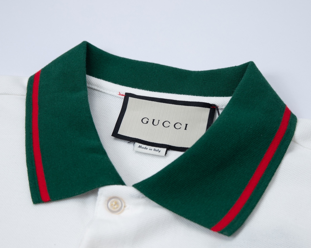 200 Gucci/古驰 23ss 袖子红绿条螺纹织带拼色polo衫