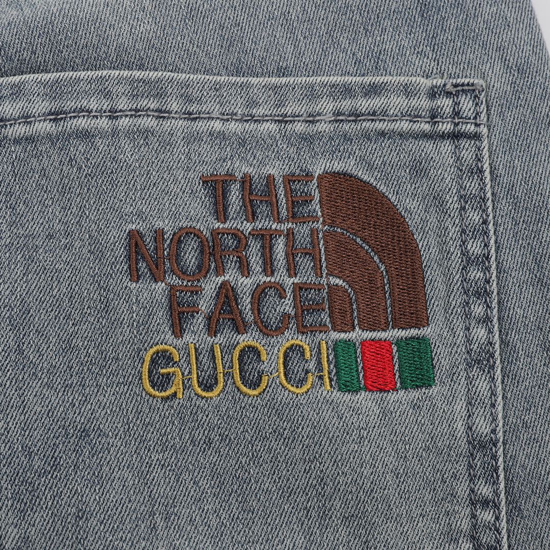 GUCCI/古驰 联名北面简约复古经典皮标LOGO牛仔裤