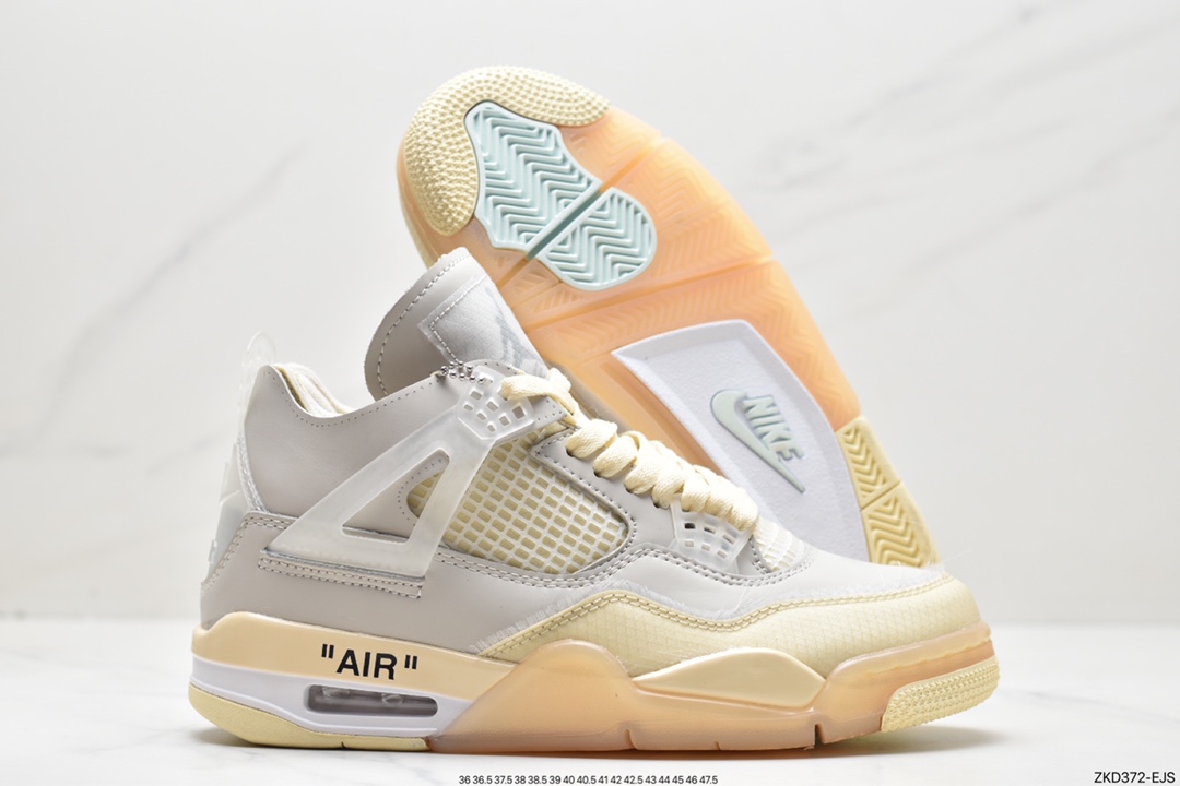 270 Off-White x Air Jordan 4 Retro”Cream/Sail”迈克尔·乔丹AJ4代“OW沙浅棕米白黑” CV9388-100