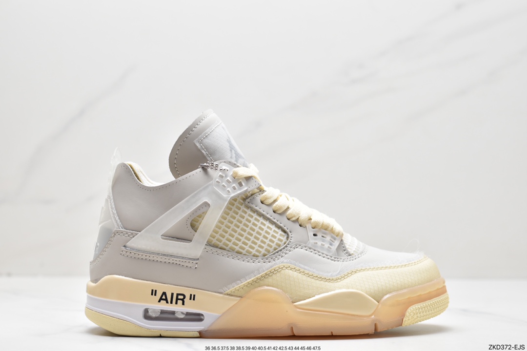 270 Off-White x Air Jordan 4 Retro”Cream/Sail”迈克尔·乔丹AJ4代“OW沙浅棕米白黑” CV9388-100