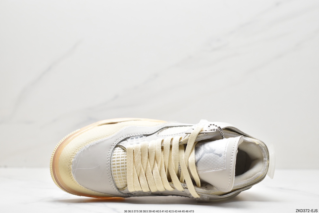 270 Off-White x Air Jordan 4 Retro”Cream/Sail”迈克尔·乔丹AJ4代“OW沙浅棕米白黑” CV9388-100
