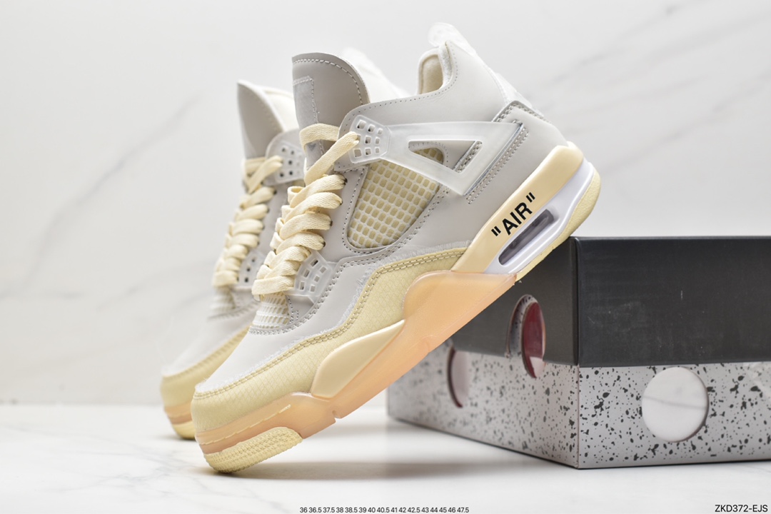 270 Off-White x Air Jordan 4 Retro”Cream/Sail”迈克尔·乔丹AJ4代“OW沙浅棕米白黑” CV9388-100