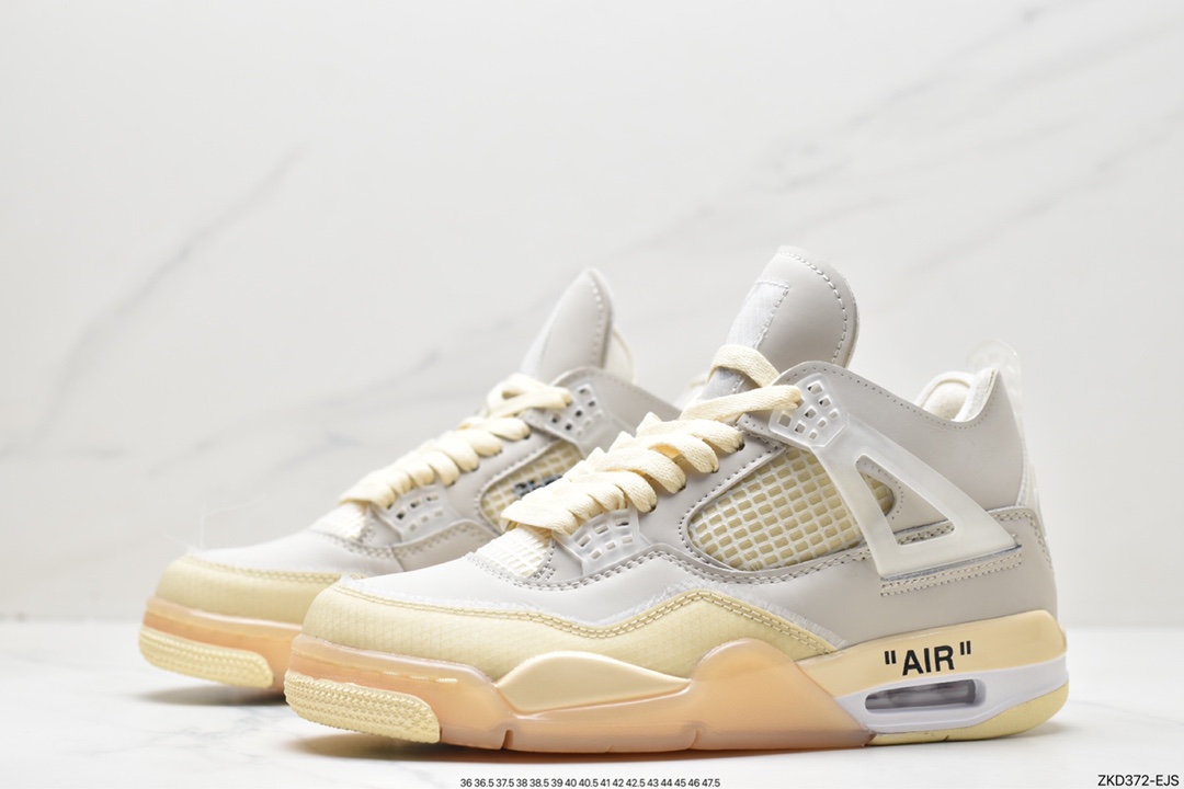 270 Off-White x Air Jordan 4 Retro”Cream/Sail”迈克尔·乔丹AJ4代“OW沙浅棕米白黑” CV9388-100