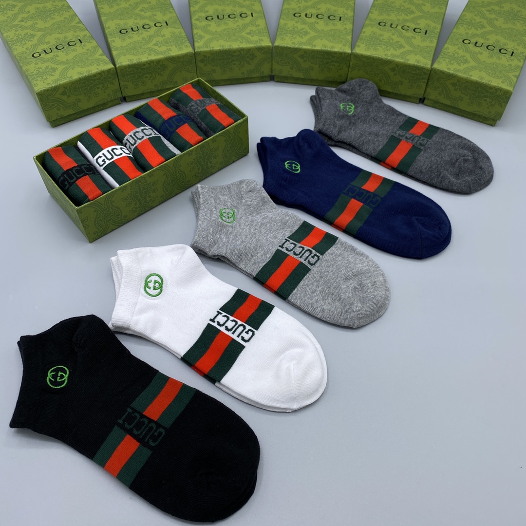 Gucci Cotton Blend Ankle Socks, Anti-Odor, All-Match Style, Breathable, Pack of 5 5 i1679105230 3648 3