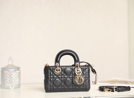 Dior Lady Bags Handbags Black Gold Canvas Chains