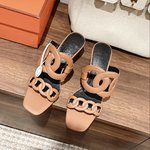 Hermes Shoes Slippers Genuine Leather Spring/Summer Collection Fashion Chains