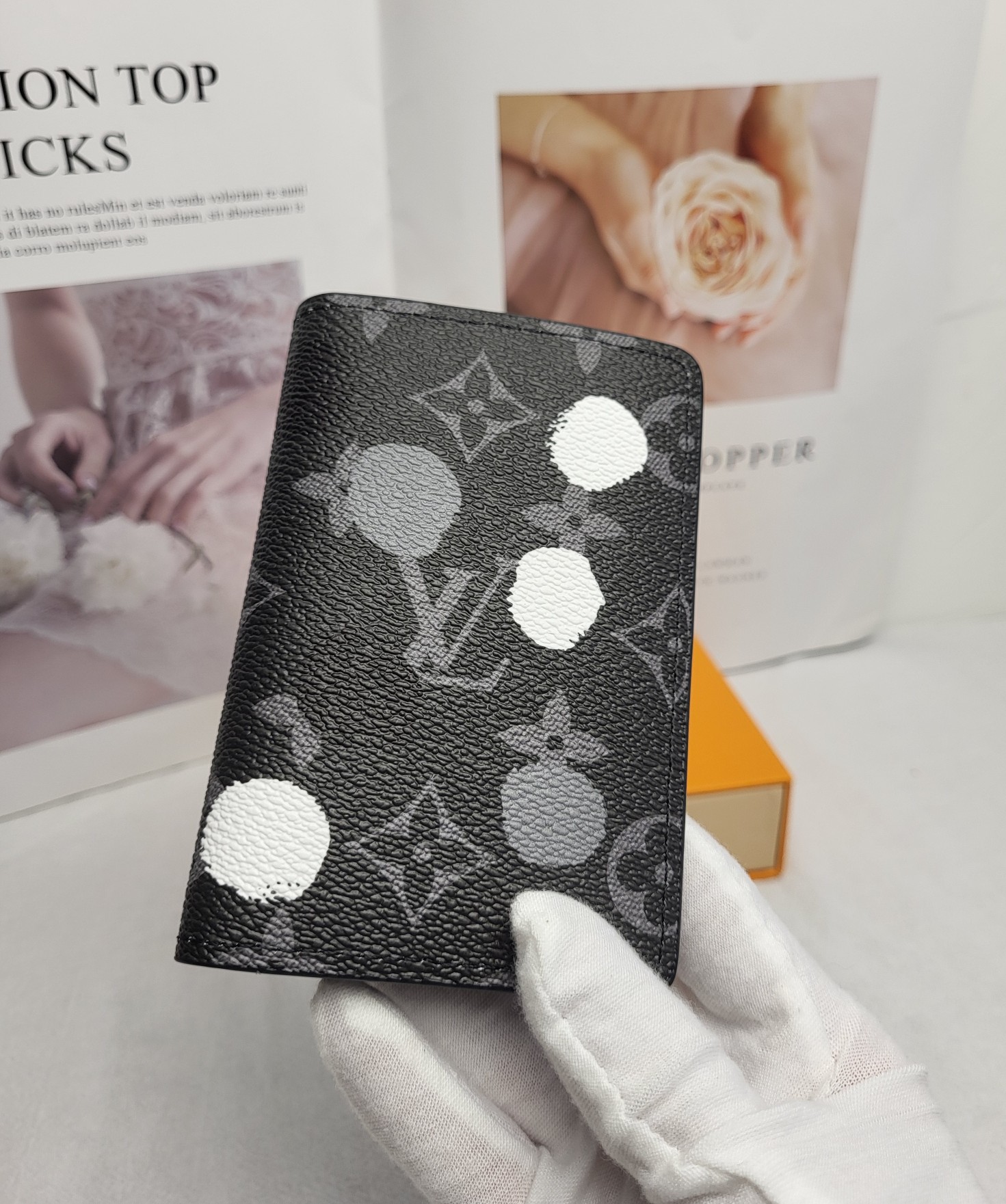 Front view of a stylish leather card holder