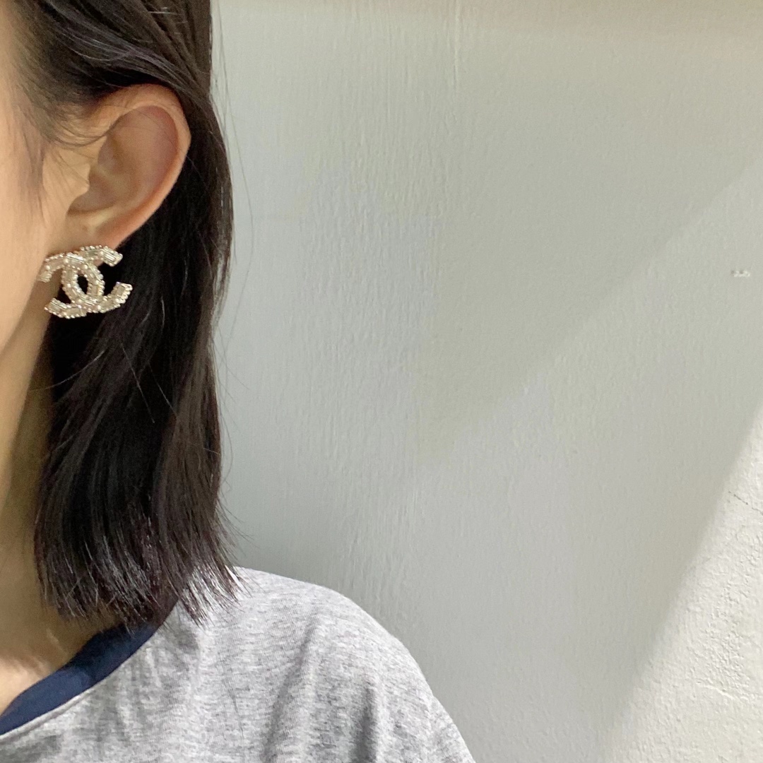 NO:101353,Xiaoxiang Square Diamond Double C Earrings, Chanel Earrings, Chanel19860909小香方钻双c耳钉,香奈儿耳钉,chanel,Jewelry
